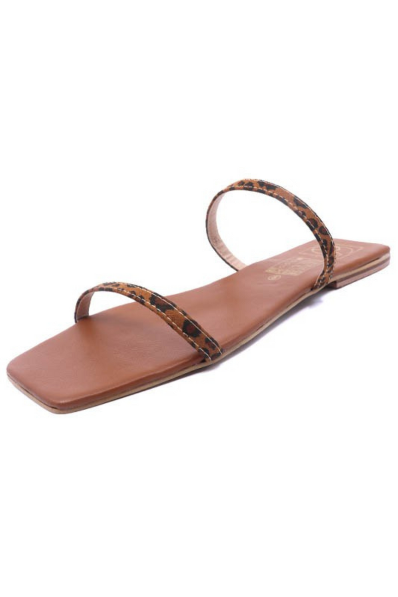 SQUARE TOE SLIDE SANDALS | LEOPARD