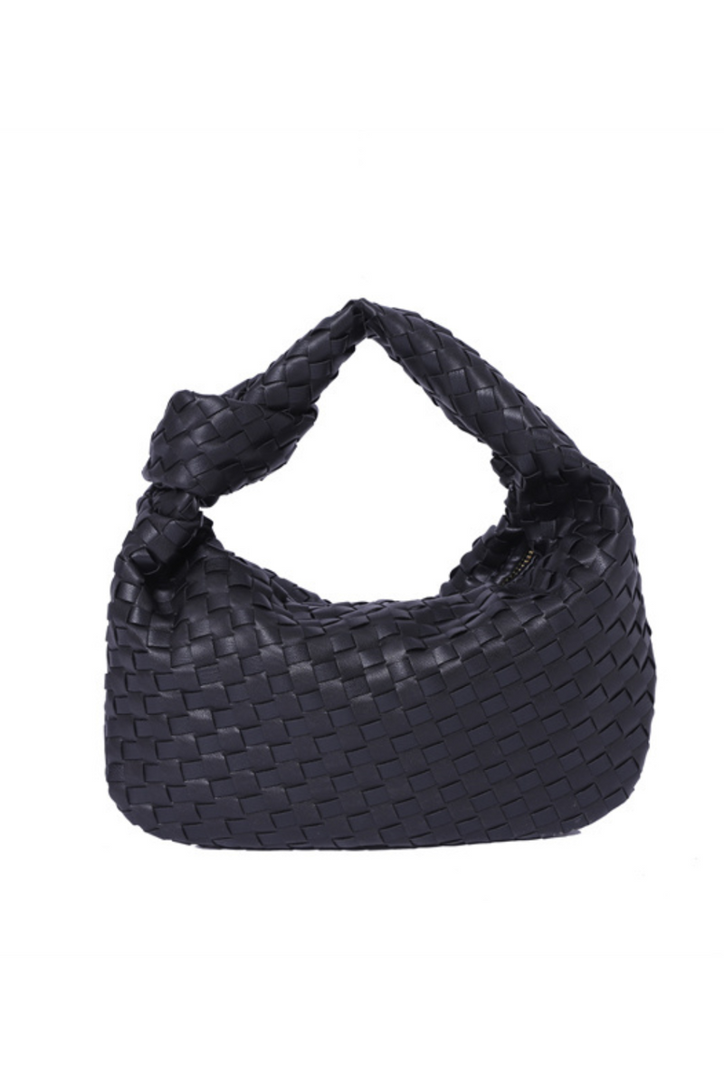 Black Woven Faux Leather Shoulder Bag | Bella Lucca Boutique