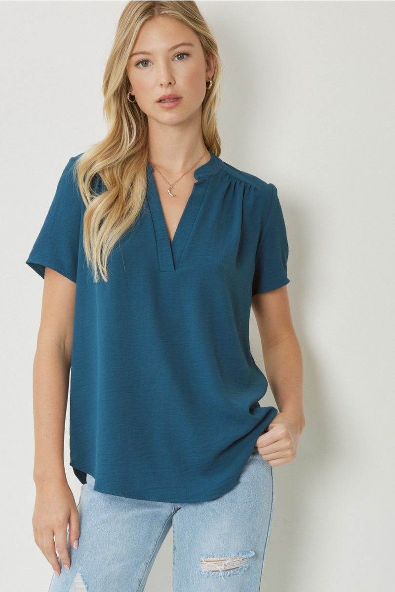 Sapphire V-Neck Placket Blouse | Bella Lucca Boutique