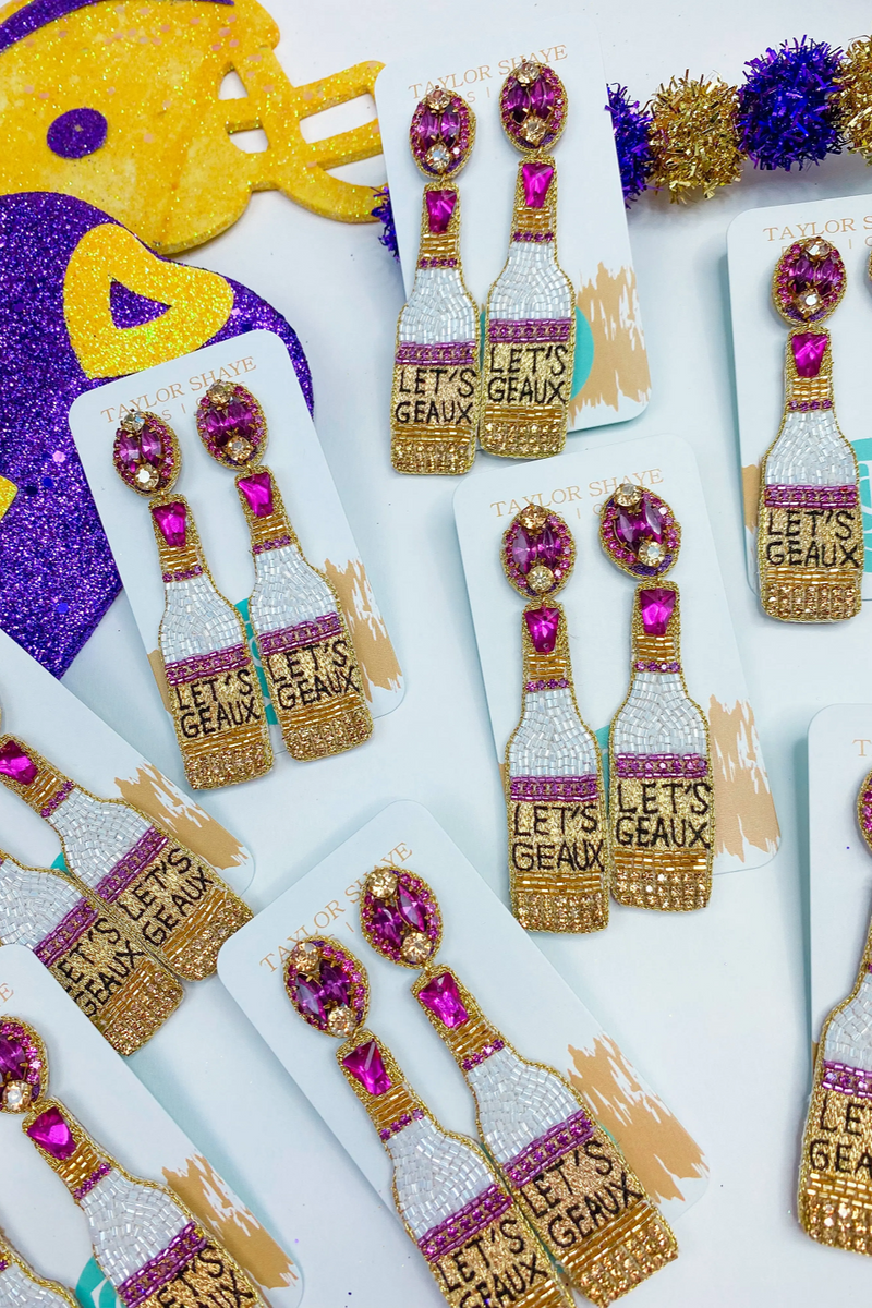 Taylor Shaye Designs LSU Purple & Gold Let's Geaux Bottle Earrings | Bella Lucca Boutique
