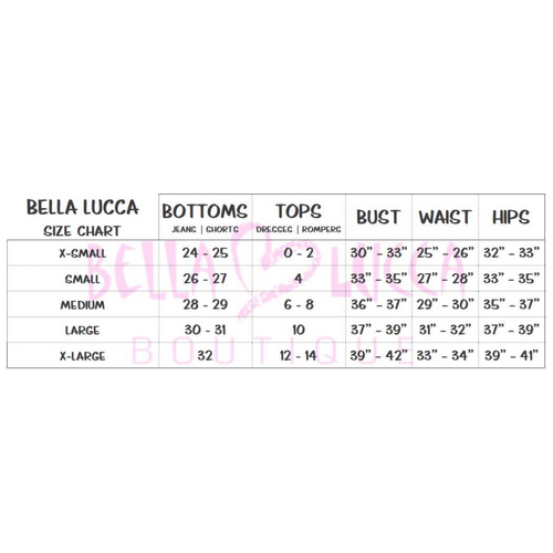 Size Guide | Bella Lucca Boutique