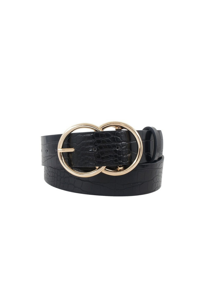 Gold Double Ring Buckle Faux Croc Belt | Bella Lucca Boutique