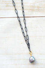 Paperclip Necklace With Mini Pearl Charm-Bella Lucca Boutique