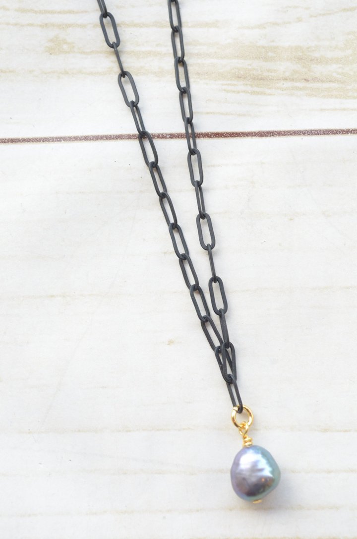 Paperclip Necklace With Mini Pearl Charm-Bella Lucca Boutique
