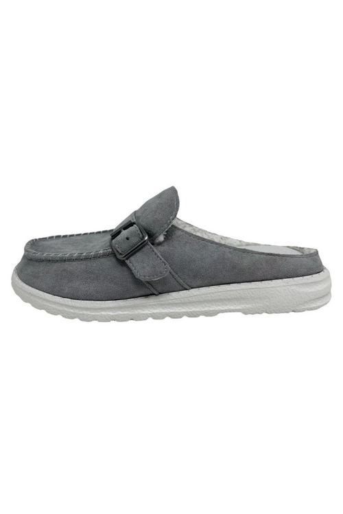 FAUX SUEDE SLIP-ON MULES | GREY