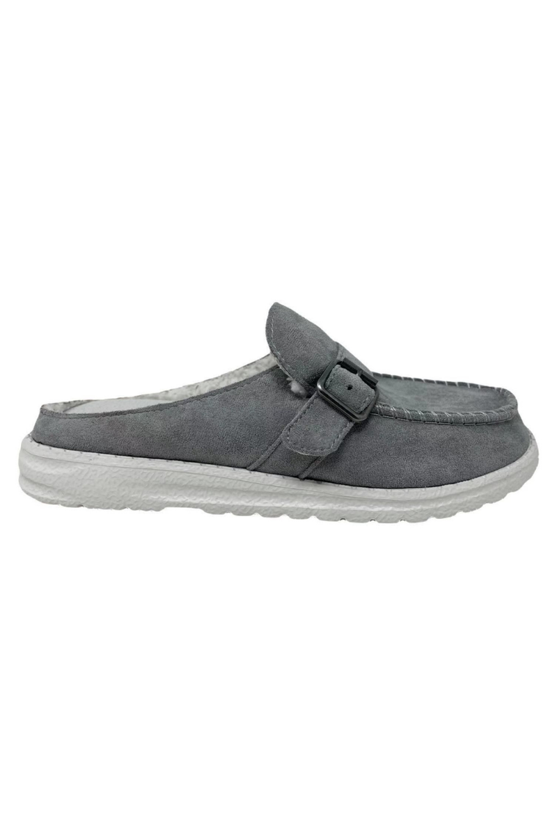 FAUX SUEDE SLIP-ON MULES | GREY