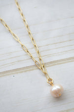 Paperclip Necklace With Mini Pearl Charm-Bella Lucca Boutique