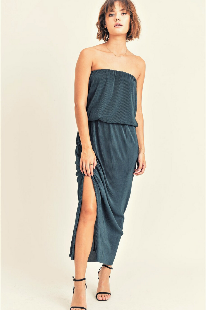 Emerald Green Silky Strapless Maxi Dress | Bella Lucca Boutique