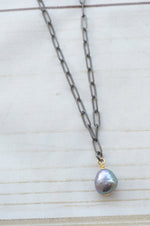 Paperclip Necklace With Mini Pearl Charm-Bella Lucca Boutique