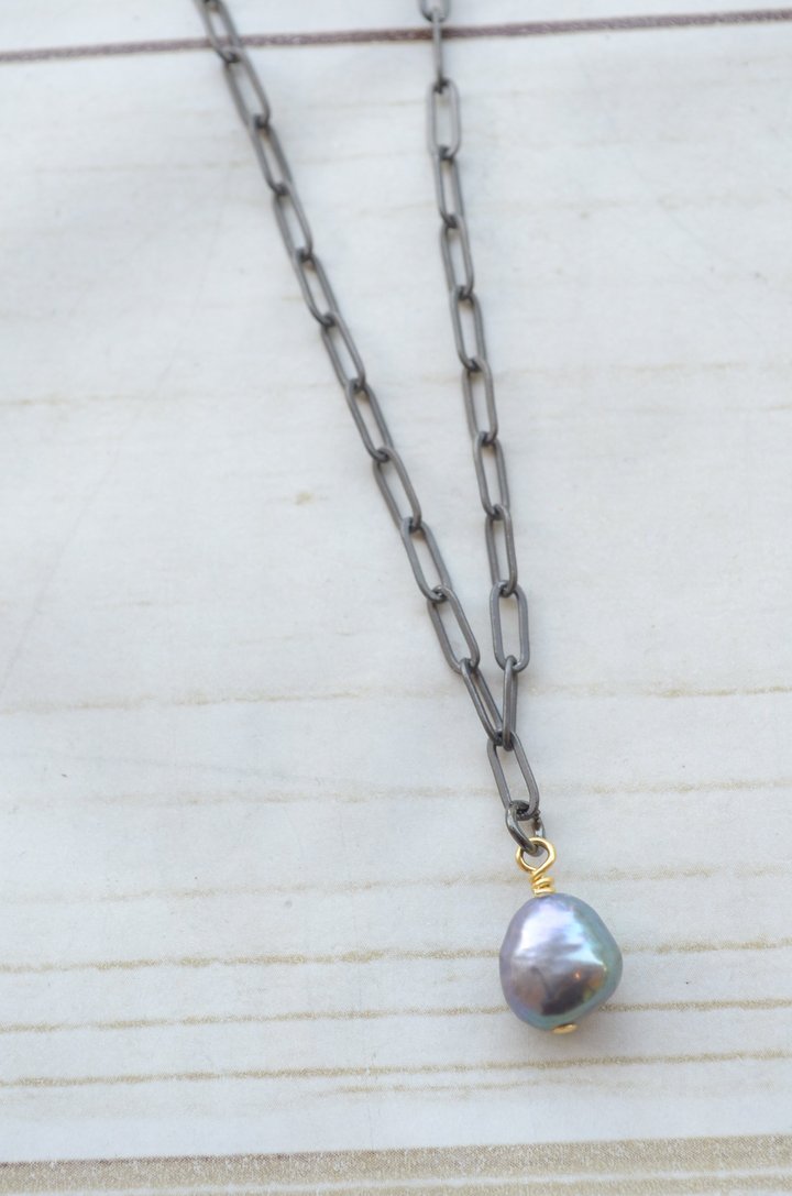 Paperclip Necklace With Mini Pearl Charm-Bella Lucca Boutique