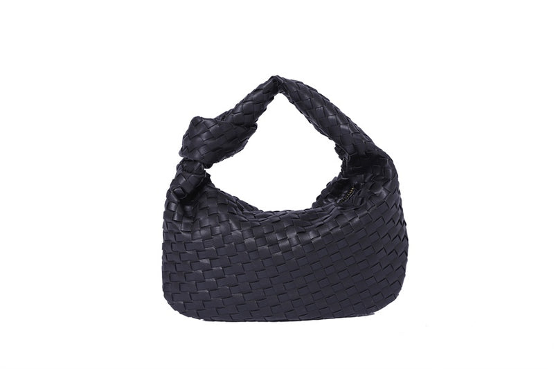 Black Woven Faux Leather Shoulder Bag | Bella Lucca Boutique