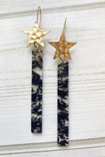 Gold Hammered Star With Acrylic Bar Earrings-Bella Lucca Boutique