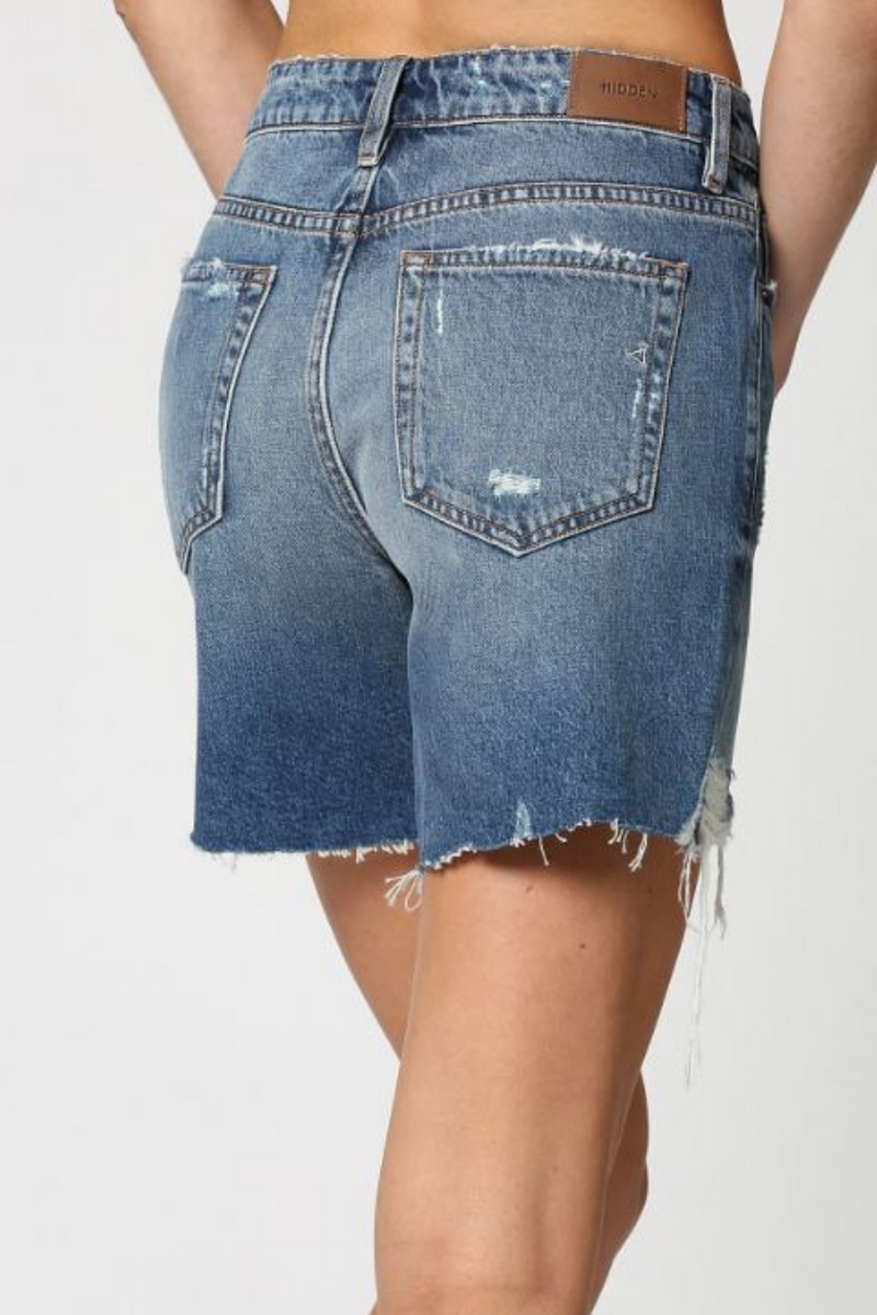 High Rise Frayed Denim Jean Shorts | Bella Lucca Boutique