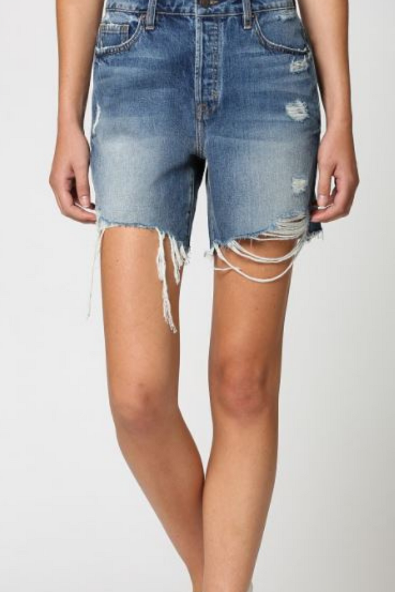 High Rise Frayed Denim Jean Shorts | Bella Lucca Boutique