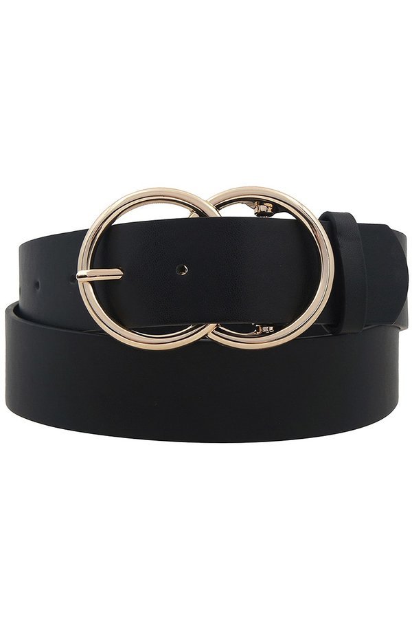 Black Faux Leather Belt with Double "O-Ring" Buckle | Bella Lucca Boutique