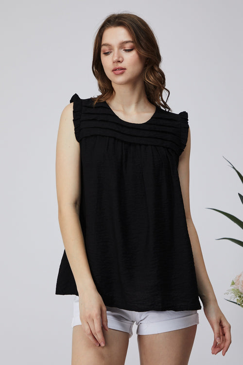 Black Sleeveless Pleated Detail Blouse | Bella Lucca Boutique