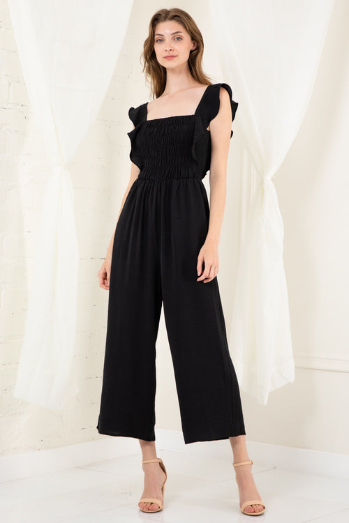 Women's Solid Black Wide Leg Jumpsuit | Bella Lucca Boutique
