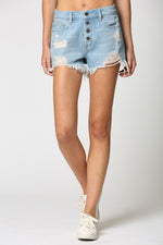 Light Wash Button Front Jean Shorts | Bella Lucca Boutique