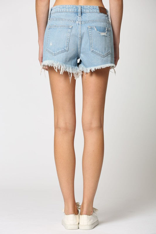 Light Wash Button Front Jean Shorts | Bella Lucca Boutique