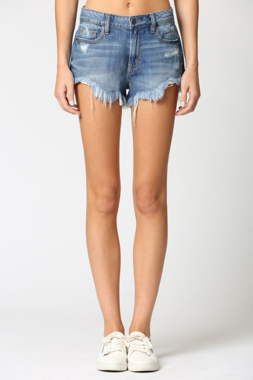 Hidden High Rise Shorts Super Frayed Denim Jean | Bella Lucca Boutique