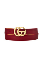 Red Faux Leather Belt with Matte Gold Metal Buckle | Bella Lucca Boutique