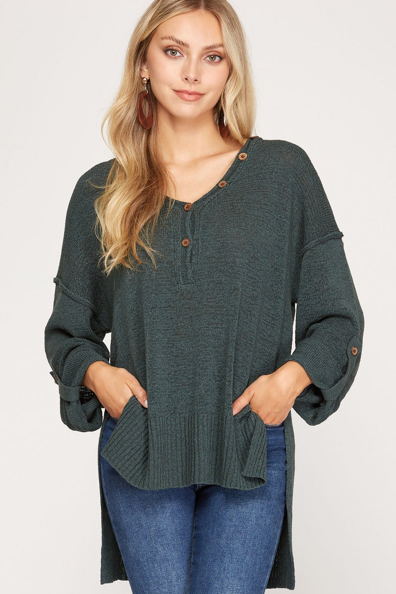 Green Hi Low Knit Sweater | Bella Lucca Boutique