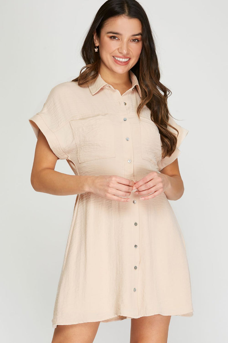 Taupe Button Down Shirt Dress | Bella Lucca Boutique