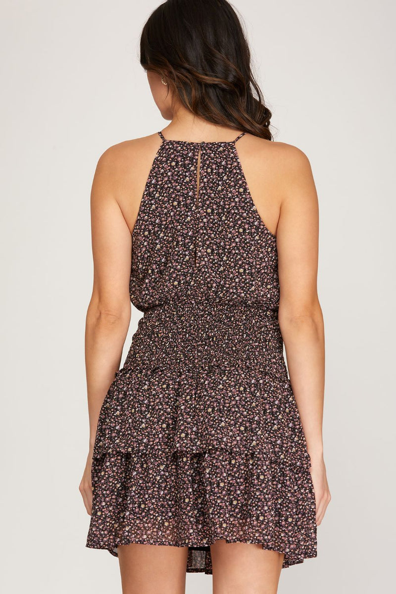 Black Smocked Waist Printed Dress | Bella Lucca Boutique