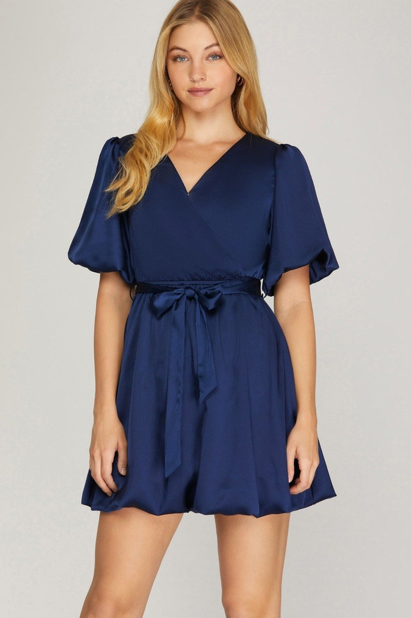 Navy Balloon Hem Dress | Bella Lucca Boutique