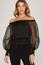 Black Organza Puff Sleeve Blouse | Bella Lucca Boutique