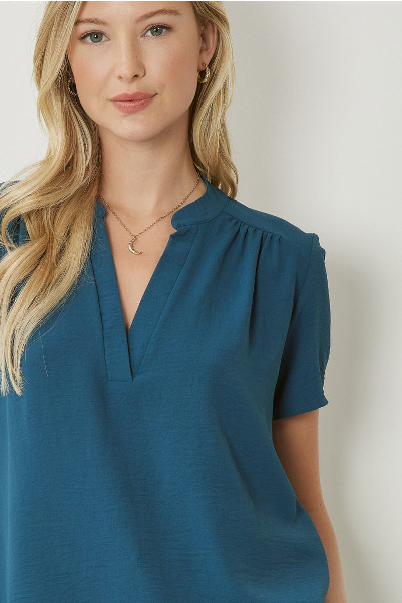 Sapphire V-Neck Placket Blouse | Bella Lucca Boutique