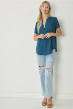 Sapphire V-Neck Placket Blouse | Bella Lucca Boutique