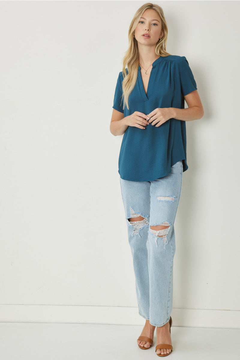 Sapphire V-Neck Placket Blouse | Bella Lucca Boutique