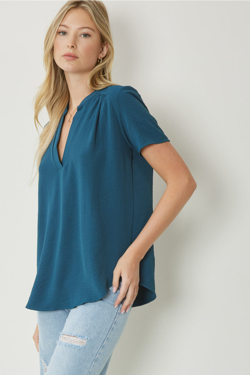Sapphire V-Neck Placket Blouse | Bella Lucca Boutique