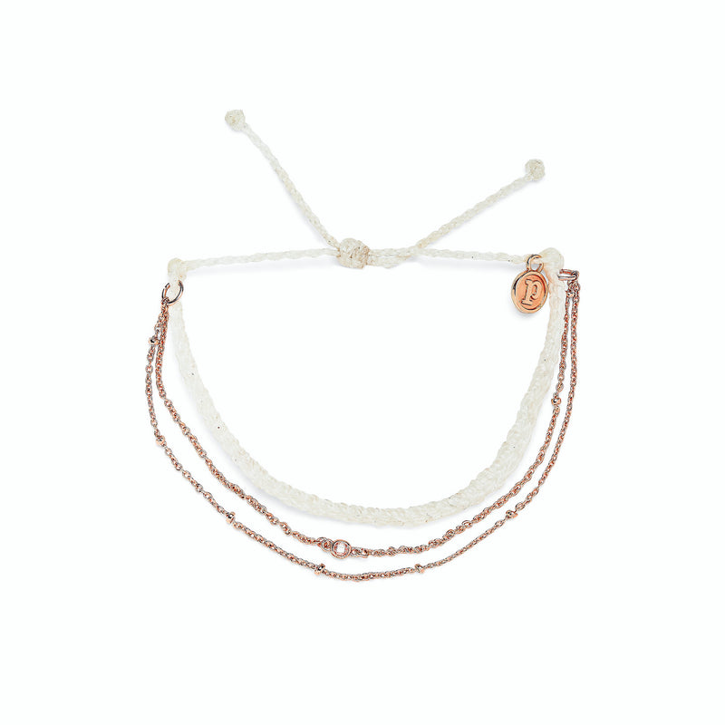 Pura Vida Rose Gold Satellite Chain Anklet | White