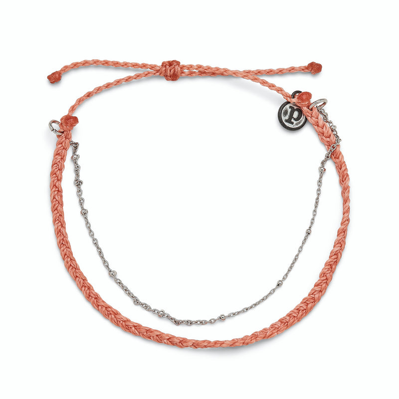 Pura Vida Silver Satellite Chain Anklet | Salmon