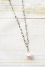 Paperclip Necklace With Mini Pearl Charm-Bella Lucca Boutique