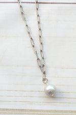 Paperclip Necklace With Mini Pearl Charm-Bella Lucca Boutique