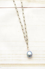 Paperclip Necklace With Mini Pearl Charm-Bella Lucca Boutique