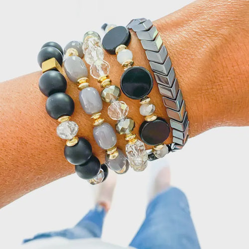 Black & Silver Bracelet Stack Set of 5 Bracelets | Bella Lucca Boutique