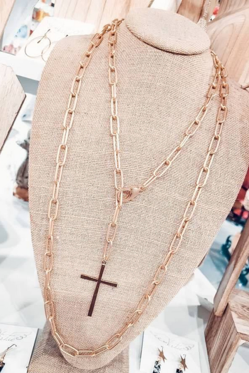 Skinny Cross Charm on XL Paperclip Chain 