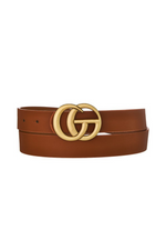 Tan Faux Leather Belt with Matte Gold Metal Buckle | Bella Lucca Boutique