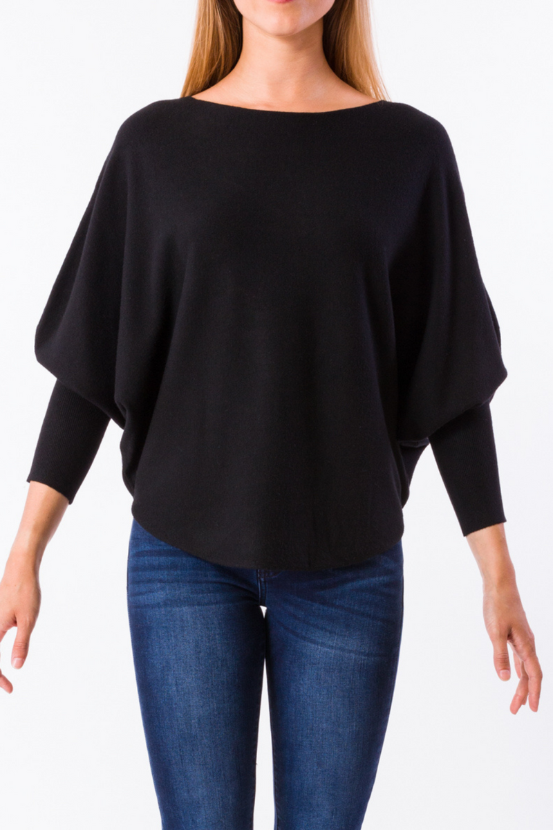 THIN DOLMAN KNIT SWEATER | BLACK