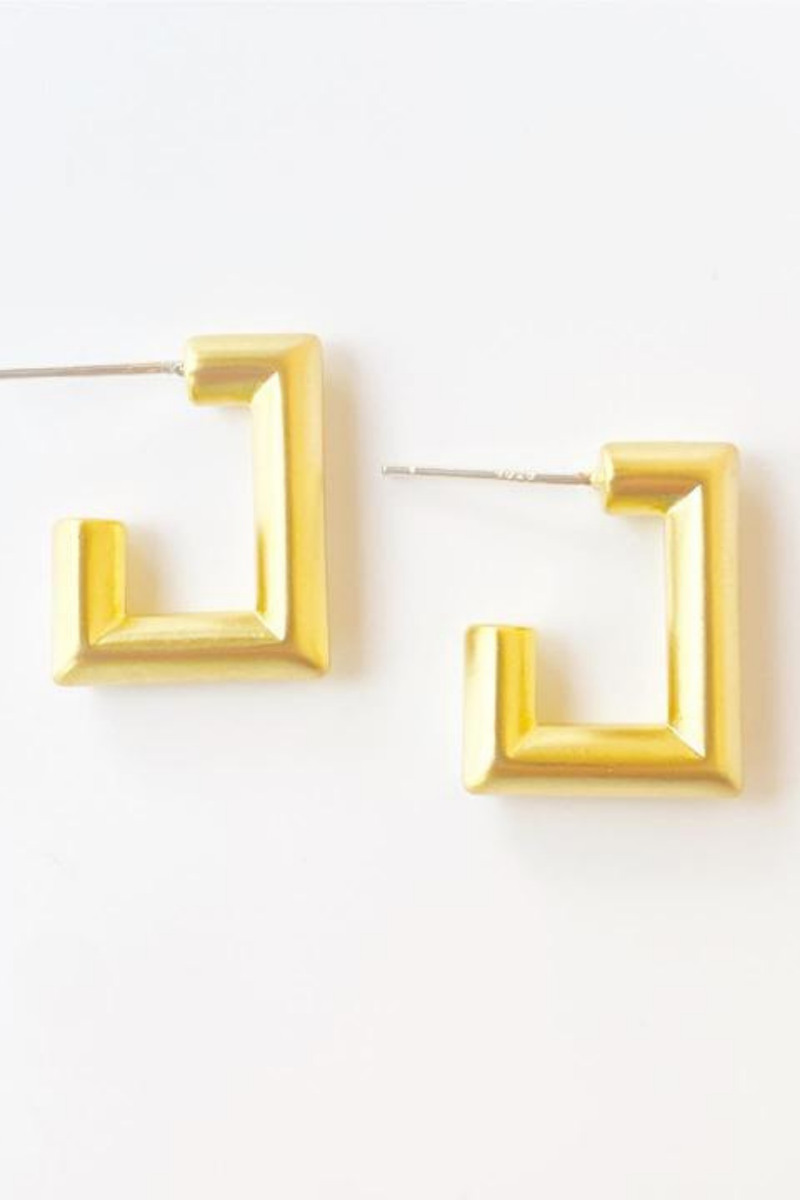 Virtue Jewelry Brushed Gold Square Hoop Earrings | Bella Lucca Boutique