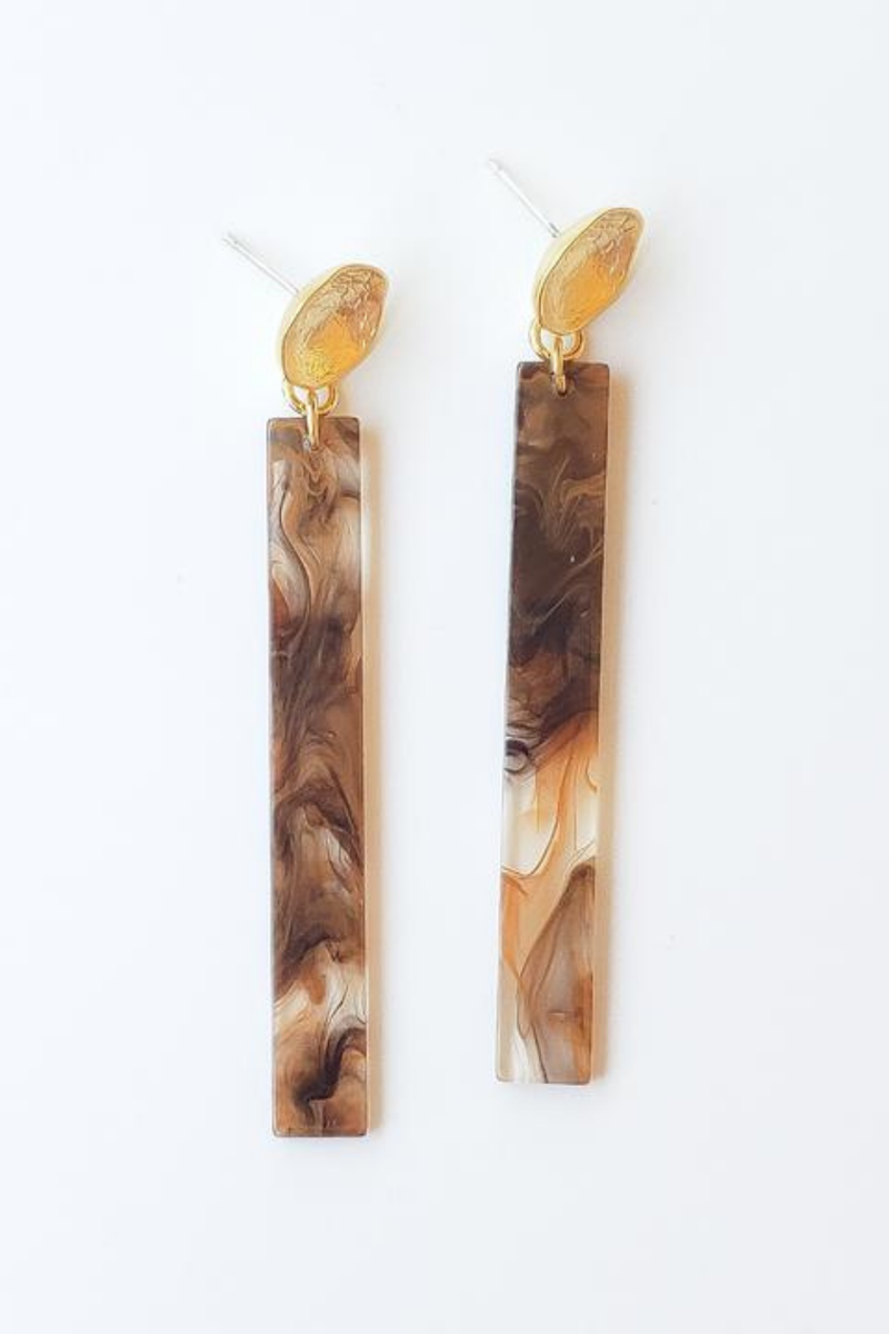 ACRYLIC BAR HAMMERED POST EARRINGS | CHOCOLATE SMOKE