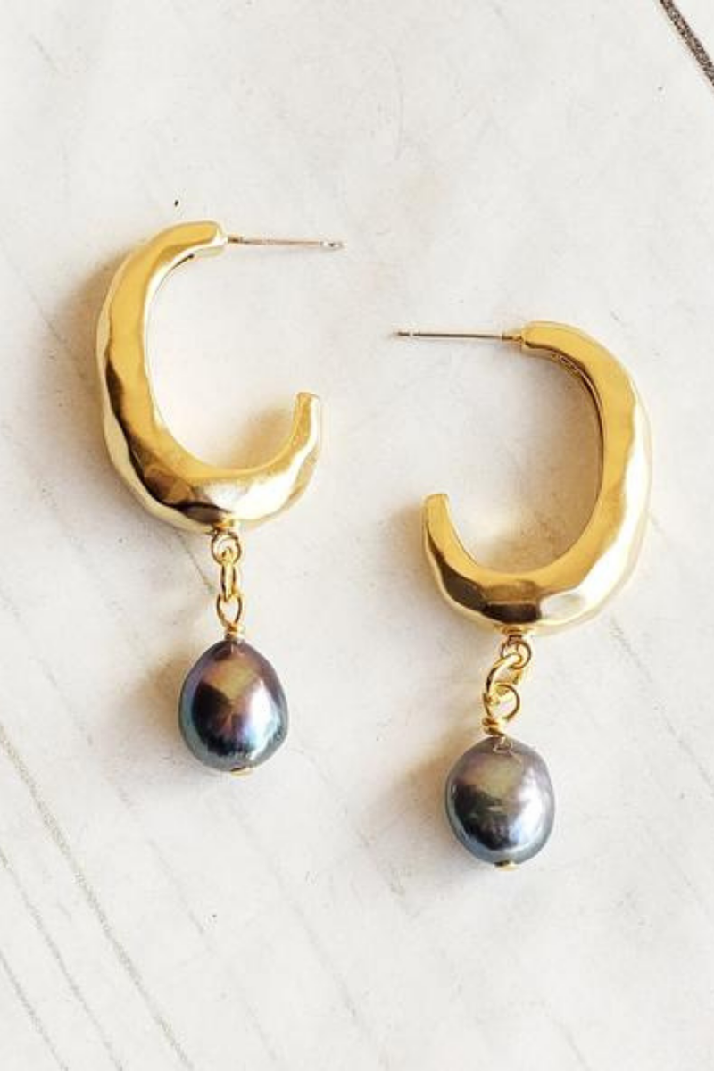 Virtue Jewelry Gold Ellipse Pearl  Earrings | Bella Lucca Boutique