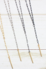 Virtue Jewelry Paperclip Y-Drop Necklace with Hammered Tube | Bella Lucca Boutique