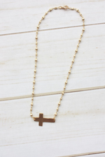 SIDEWAYS GOLD CROSS | BEADED NECKLACE