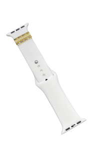 White Silicone Apple Watch Band Gold & Pearl Accent Rings | Bella Lucca Boutique All Rights Reserved