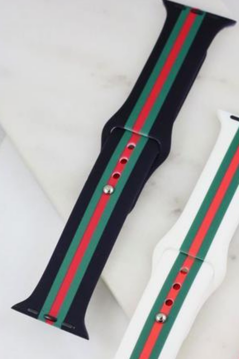 Black Silicone Green and Red Striped Apple Watch Band | Bella Lucca Boutique